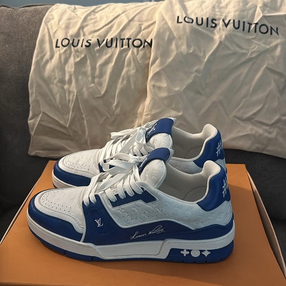 Blue & White Authentic Louis Vuitton Trainer Sneakers - Picture 3 of 4